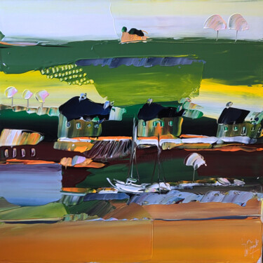 Peinture intitulée "Une fontaine au cœu…" par Muriel Cayet, Œuvre d'art originale, Acrylique Monté sur Châssis en bois