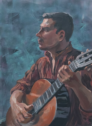 Malerei mit dem Titel "Evgeniy with a guit…" von Sergey Sovkov, Original-Kunstwerk, Acryl