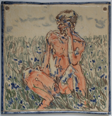 Skulptur mit dem Titel "Field of cornflowers" von Sergey Sovkov, Original-Kunstwerk, Keramik