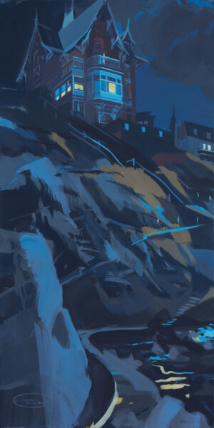 N°83 : Villa Port Salut de nuit (1) Peinture intitulée "N°83 : Villa Port S…" par Michelle Auboiron, Œuvre d'art originale, Acrylique Monté sur Châssis en bois