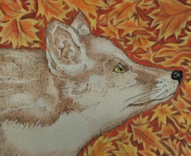 印花与版画 标题为“Je suis un renard” 由Judith Michaud, 原创艺术品, 雕刻 安装在木质担架架上