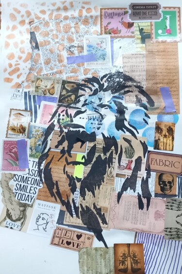 Collages intitulée "Lion" par Ronnie Kolner, Œuvre d'art originale, Collages