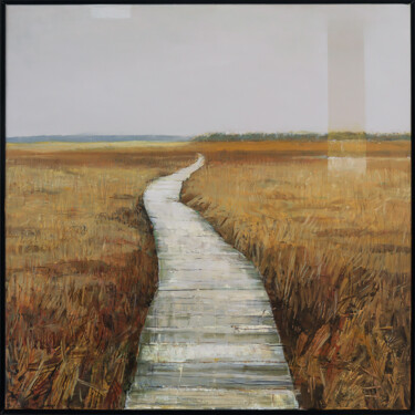 Schilderij getiteld "Wooden path through…" door Bo Kravchenko, Origineel Kunstwerk, Olie