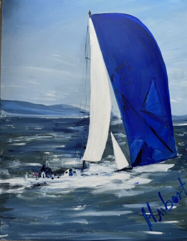 Malerei mit dem Titel "Segeln mit Nachbren…" von Hubert Lerner, Original-Kunstwerk, Acryl Auf Keilrahmen aus Holz montiert