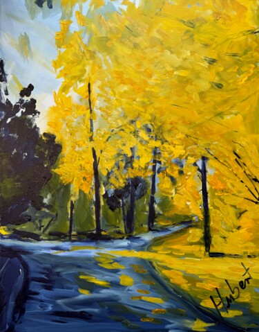 Malerei mit dem Titel "Nerotal im Oktober" von Hubert Lerner, Original-Kunstwerk, Acryl Auf Keilrahmen aus Holz montiert