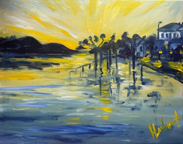 Painting titled "Wiesbaden Biebrich…" by Hubert Lerner, Original Artwork, Oil Mounted on Wood Stretcher frame