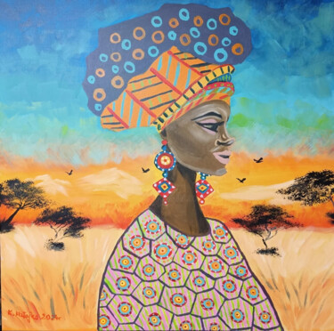Schilderij getiteld "Kobieta z Afryki" door Karolina Maria Hałajko, Origineel Kunstwerk, Acryl
