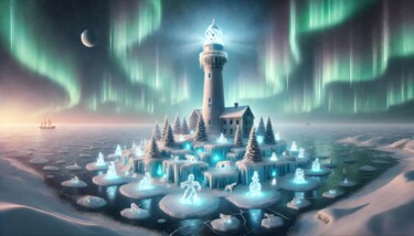 数字艺术 标题为“Winterleuchtturm mi…” 由Daniel Bauer, 原创艺术品, AI生成的图像