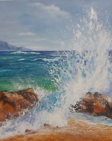 Painting titled "Wave" by Svitlana Syniavska, Original Artwork, Oil Mounted on Wood Stretcher frame
