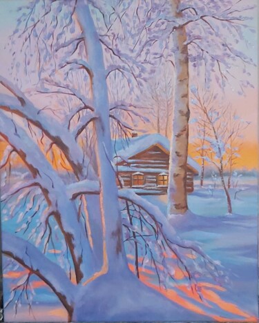 Painting titled "Winter" by Svitlana Syniavska, Original Artwork, Oil Mounted on Wood Stretcher frame