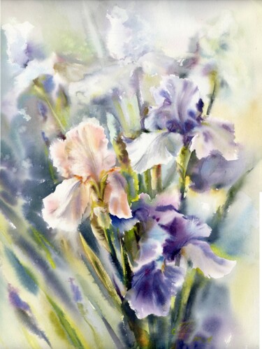Malarstwo zatytułowany „The iris garden .Th…” autorstwa Alla Prisakar, Oryginalna praca, Akwarela