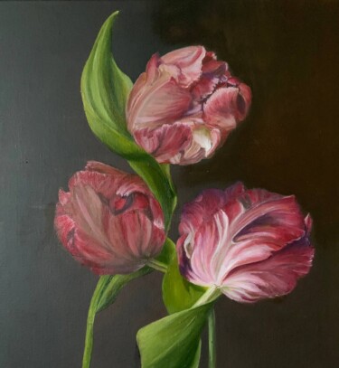 Картина под названием "Tulips" - Larisa Kleiman, Подлинное произведение искусства, Масло Установлен на Деревянная рама для н…