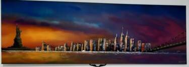 Painting titled "skyline New York" by Gecko, Original Artwork, Spray paint Mounted on Wood Stretcher frame