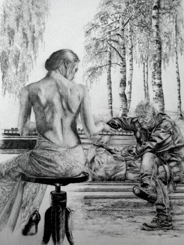 Drawing titled "А я не один... И му…" by Evgenii Zibert, Original Artwork, Pencil Mounted on Cardboard