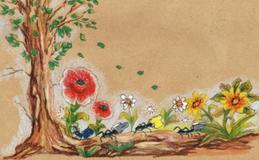 Pintura intitulada "As formigas invejos…" por Isabel Alfarrobinha, Obras de arte originais, Aquarela