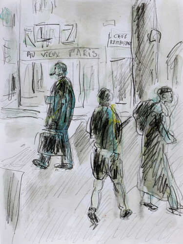 Peinture intitulée "Café Au vieux Paris" par Jean Mirre, Œuvre d'art originale, Huile