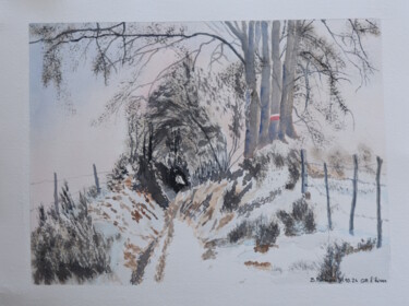 Peinture intitulée "GR 34 l'hiver" par Bernard Pothier, Œuvre d'art originale, Aquarelle