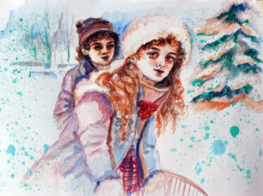 Childhood dreams on snow 1 绘画 标题为“Childhood dreams on…” 由Kselma Randvald, 原创艺术品, 水彩