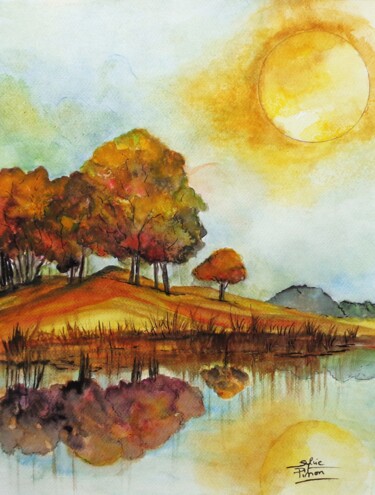Painting titled "couleurs d ' automne" by Sylvie Pinon, Original Artwork, Watercolor