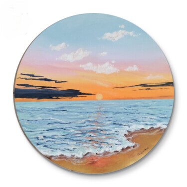 Painting titled "Sunrise" by Milena Bernardini, Original Artwork, Oil Mounted on Wood Stretcher frame