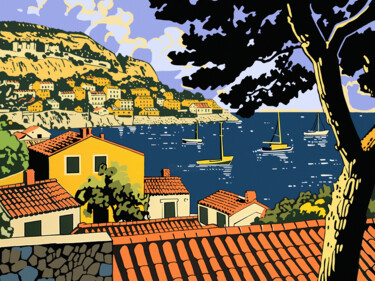 绘画 标题为“Coast of Hvar” 由Kosta Morr, 原创艺术品, 丙烯 安装在木质担架架上