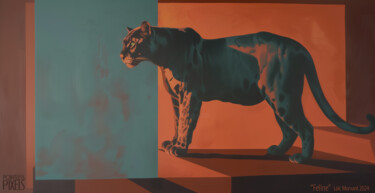 Digital Arts titled "Feline" by Pointless Pixels, Original Artwork, AI generated image Mounted on Wood Stretcher frame