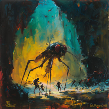 Digital Arts titled "MOSCA v2" by Pointless Pixels, Original Artwork, AI generated image Mounted on Wood Stretcher frame