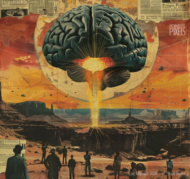 Digital Arts titled "BRAIN STORM" by Pointless Pixels, Original Artwork, AI generated image Mounted on Wood Stretcher frame