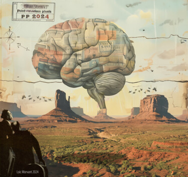 Digital Arts titled "BRAIN STORM v2" by Pointless Pixels, Original Artwork, AI generated image Mounted on Wood Stretcher fra…