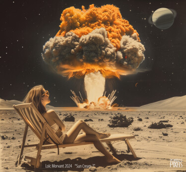 Digital Arts titled "Sun's Cream" by Pointless Pixels, Original Artwork, 2D Digital Work Mounted on Wood Stretcher frame