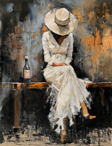 Melancholy Muse. The Woman in White. 제목이 "Melancholy Muse. Th…"인 미술작품 Vita Schagen로, 원작, 기름 나무 들것 프레임에 장착됨