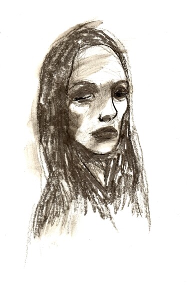 Desenho intitulada "Portrait d'Anna" por Dominique Leblanc, Obras de arte originais, Lápis