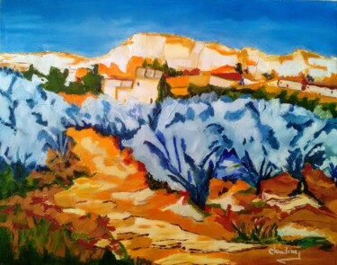 La Montagne Ste Victoire et ses oliviers bleus "La Montagne Ste Vic…" başlıklı Tablo Claudine Brazzi tarafından, Orijinal sanat, Petrol Ahşap Sedye çerçevesi üzerine monte…