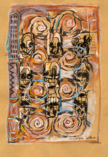 Tekening getiteld "9 masques" door Dominique Leblanc, Origineel Kunstwerk, Inkt