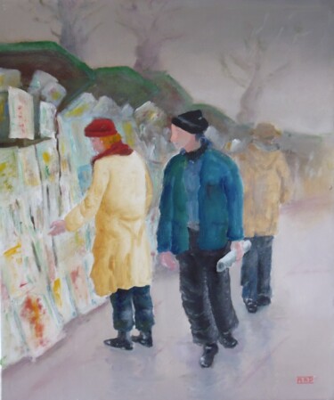Pintura titulada "Urbi_31_Les bouquin…" por André Robert Deschamps, Obra de arte original, Oleo
