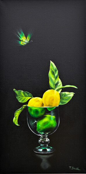 绘画 标题为“lemons in a green v…” 由Tanya Shark, 原创艺术品, 油
