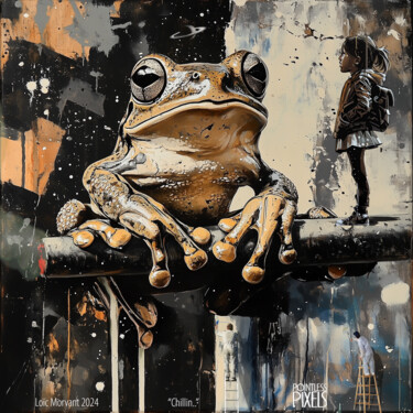 Digital Arts titled "Chillin'" by Pointless Pixels, Original Artwork, 2D Digital Work Mounted on Wood Stretcher frame