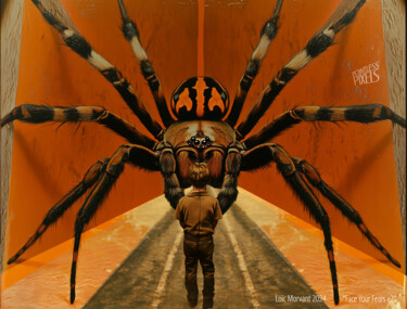 Digital Arts titled "FACE YOUR FEARS" by Pointless Pixels, Original Artwork, AI generated image Mounted on Wood Stretcher fr…