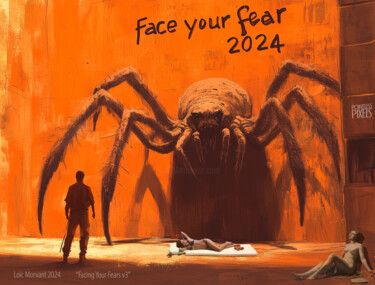 Digital Arts titled "FACE YOUR FEARS v2" by Pointless Pixels, Original Artwork, AI generated image Mounted on Wood Stretcher…