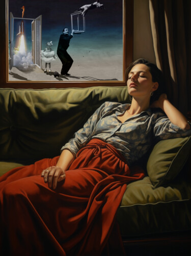 Digital Arts titled "Sweet Dreams v4" by Pointless Pixels, Original Artwork, AI generated image Mounted on Wood Stretcher fr…