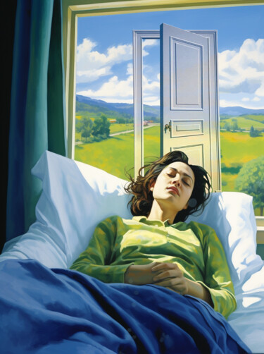 Digital Arts titled "Day Dream" by Pointless Pixels, Original Artwork, AI generated image Mounted on Wood Stretcher frame