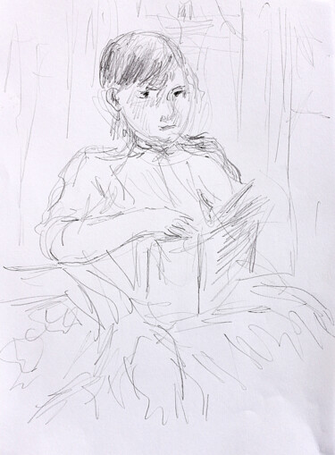 Dessin intitulée "Lecture d'Andersen" par Jean Mirre, Œuvre d'art originale, Crayon