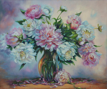 Peinture intitulée "Beautiful Peonies i…" par Rita Cemkalo, Œuvre d'art originale, Huile