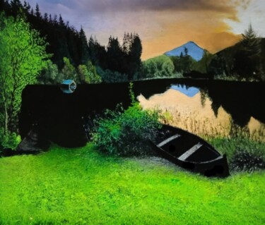Ethereal Sunset Lake Painting titled "Ethereal Sunset Lake" by Augustyn Engty, Original Artwork, Acrylic