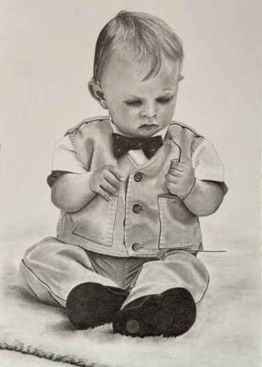 Desenho intitulada "L'enfant et la marg…" por Isabelle Tysiac, Obras de arte originais, Grafite