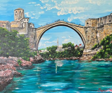 제목이 "Old bridge in Mosta…"인 미술작품 Mevlida Sofic로, 원작, 기름