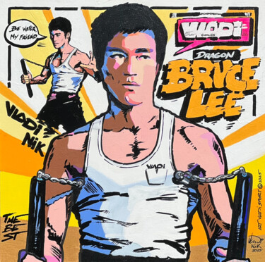 Bruce Lee Dragon Schilderij getiteld "Bruce Lee Dragon" door Art Vladi Sport, Origineel Kunstwerk, Acryl Gemonteerd op Frame voor houten bran…