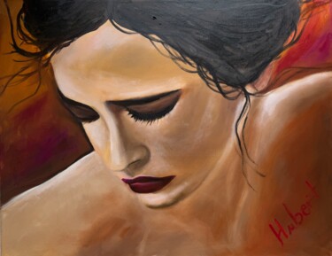 Eva Green Schilderij getiteld "Eva Green" door Hubert Lerner, Origineel Kunstwerk, Olie Gemonteerd op Frame voor houten brancard