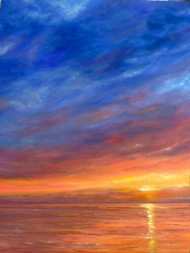 Painting titled "Flaming sun." by Anna Evtushenko, Original Artwork, Oil