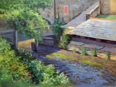 Painting titled "Lavoirs de la Garen…" by Pascal Giroud, Original Artwork, Oil Mounted on Wood Panel